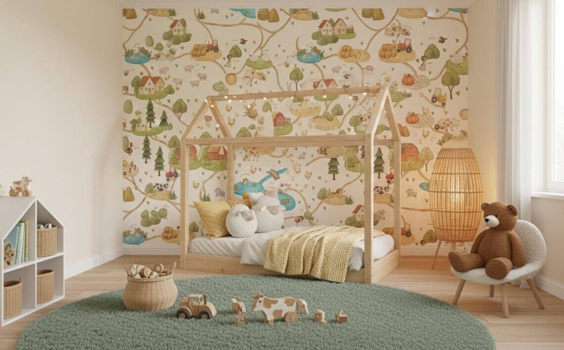 Farm Animals Nursery Wallpaper Farmhouse Road Map Peel And Stick