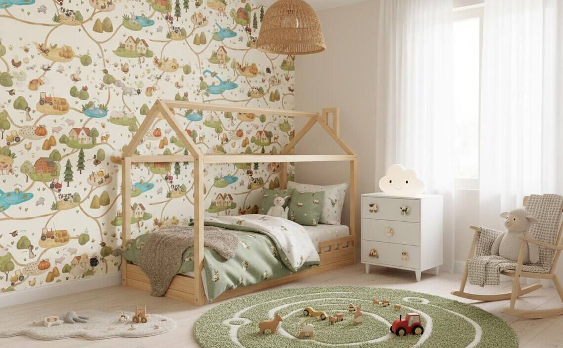 Farm Animals Nursery Wallpaper Farmhouse Road Map Peel And Stick