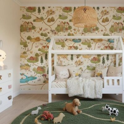 Farm Animals Nursery Wallpaper Farmhouse Road Map Peel And Stick