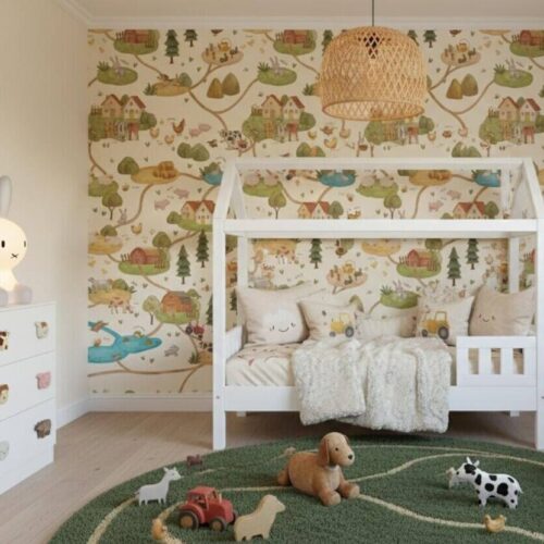 Farm Animals Nursery Wallpaper Farmhouse Road Map Peel And Stick