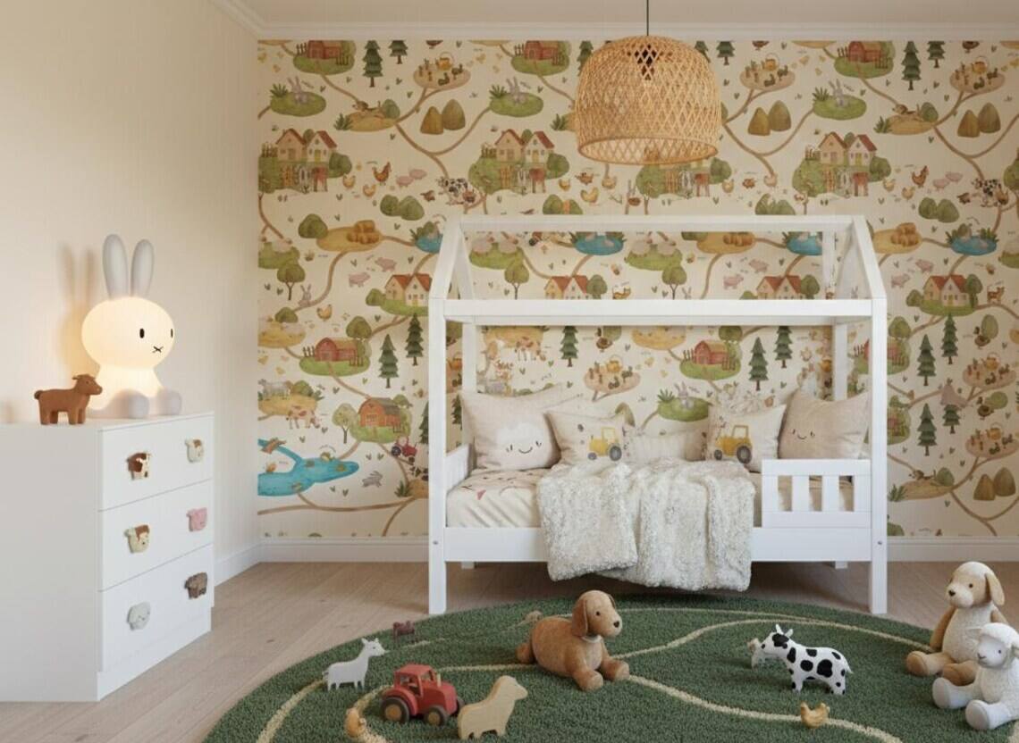 Farm Animals Nursery Wallpaper Farmhouse Road Map Peel And Stick