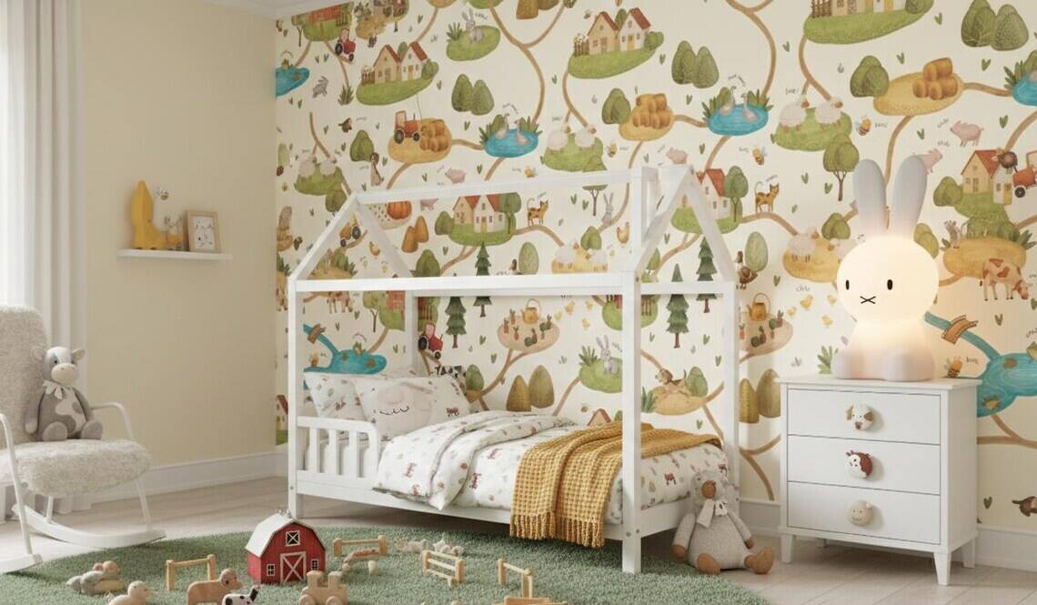 Farm Animals Nursery Wallpaper Farmhouse Road Map Peel And Stick