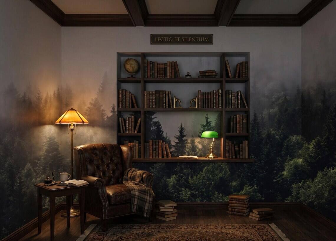 Foggy Forest Wallpaper Moody Pine Trees Wall Mural Dark Green Nature Landscape Scandinavian Style