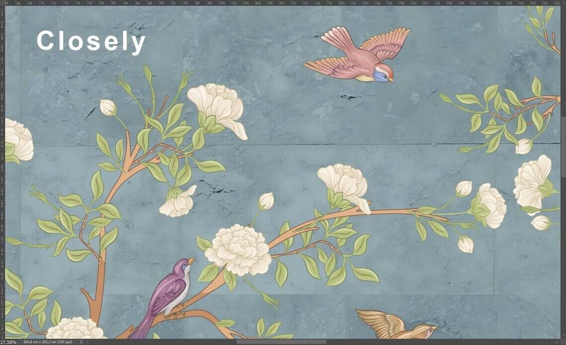 French Moire Chinoiserie Wallpaper Mural Modern Floral Wall Decor Peel And Stick