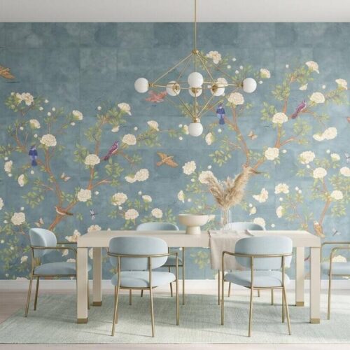 French Moire Chinoiserie Wallpaper Mural Modern Floral Wall Decor Peel And Stick
