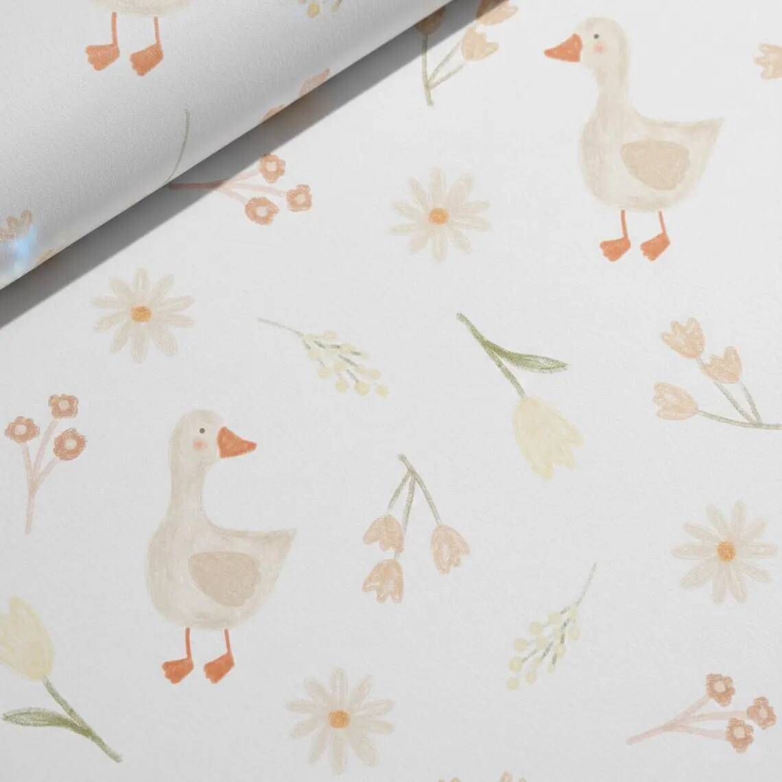 Goose Nursery Wallpaper Soft Pastel Farm Animal Pattern Scandinavian Peel And Stick
