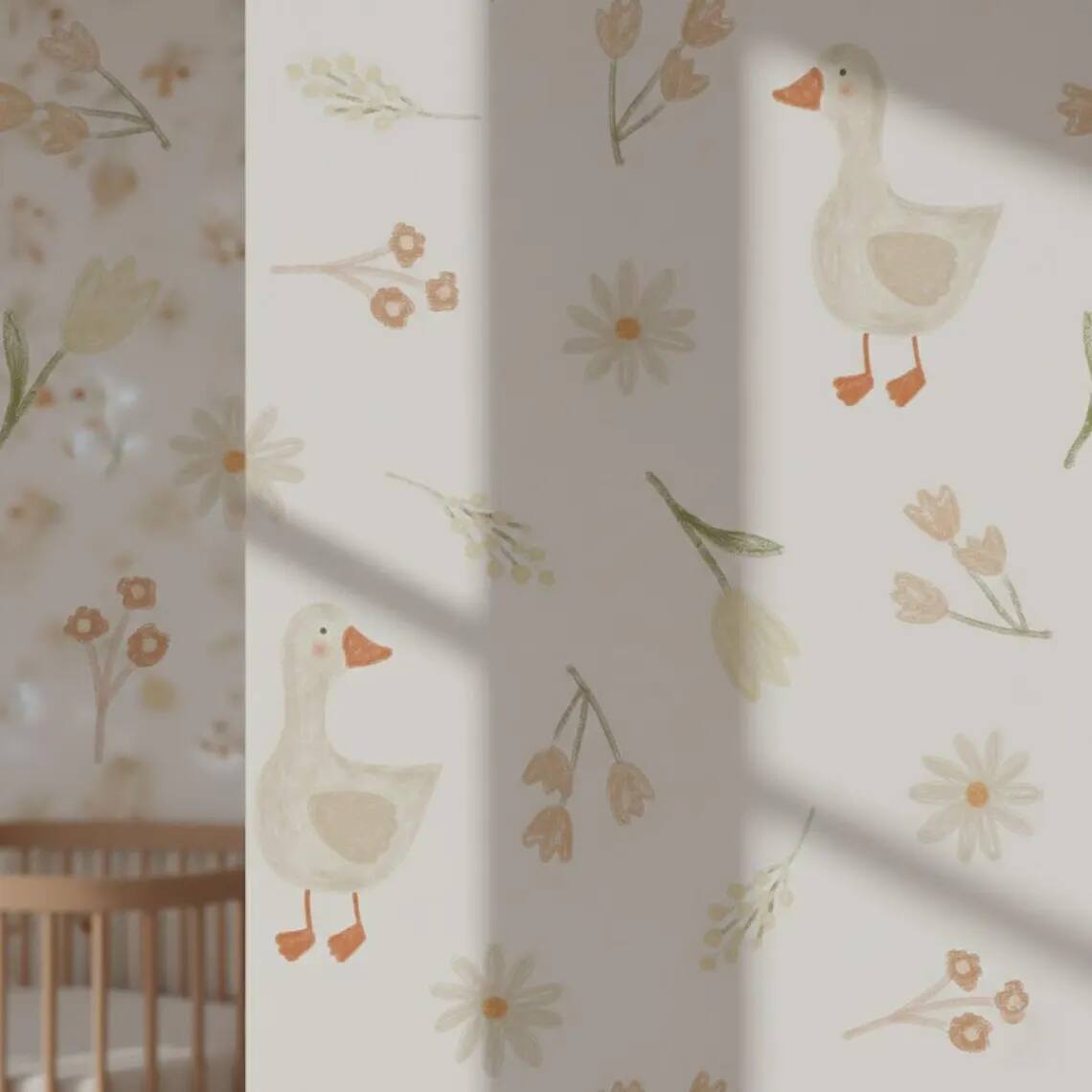 Goose Nursery Wallpaper Soft Pastel Farm Animal Pattern Scandinavian Peel And Stick