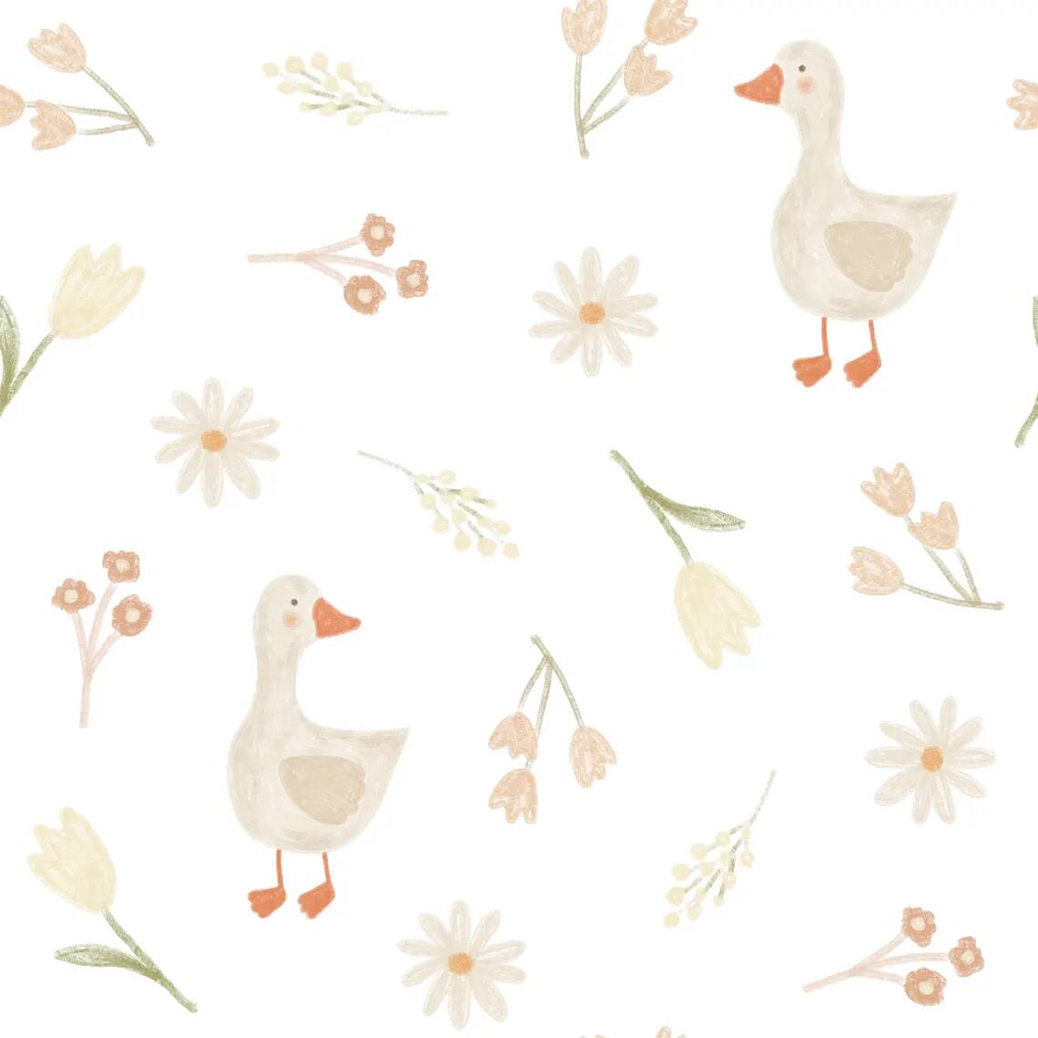 Goose Nursery Wallpaper Soft Pastel Farm Animal Pattern Scandinavian Peel And Stick