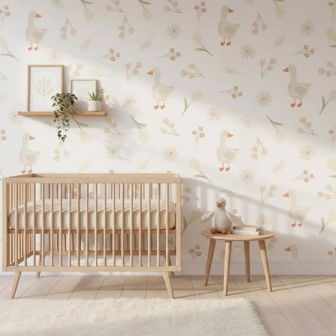 Goose Nursery Wallpaper Soft Pastel Farm Animal Pattern Scandinavian Peel And Stick