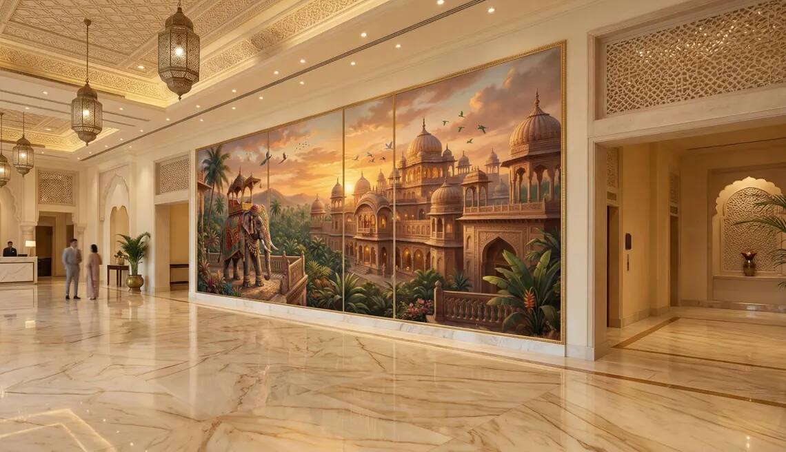 Indian Palace Elephant Mural Antique Gold Mughal Wall Art Vintage Exotic Decor Peel Stick Wallpaper