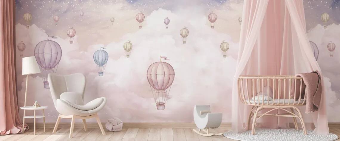 Kids Wallpaper Peel And Stick Wall Mural Nursery Or Bedroom Decor Pastel Cloud Castle