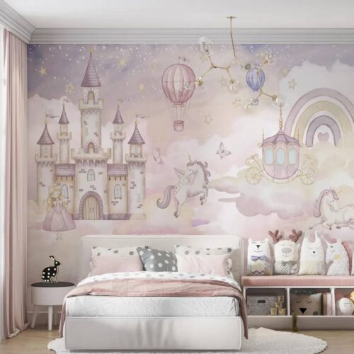Kids Wallpaper Peel And Stick Wall Mural Nursery Or Bedroom Decor Pastel Cloud Castle