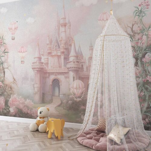 Magic Pink Castle Wallpaper Peel And Stick Girls Nursery Wall Decor Kids Wall Mural Princess Castle