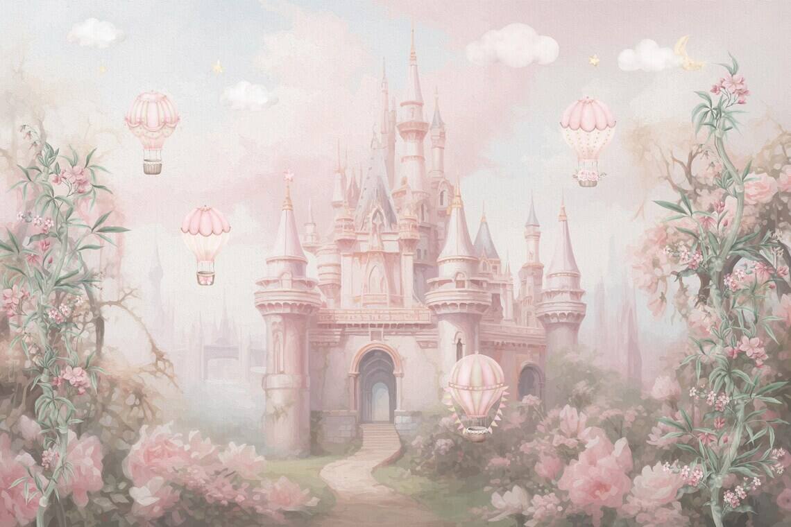 Magic Pink Castle Wallpaper Peel And Stick Girls Nursery Wall Decor Kids Wall Mural Princess Castle