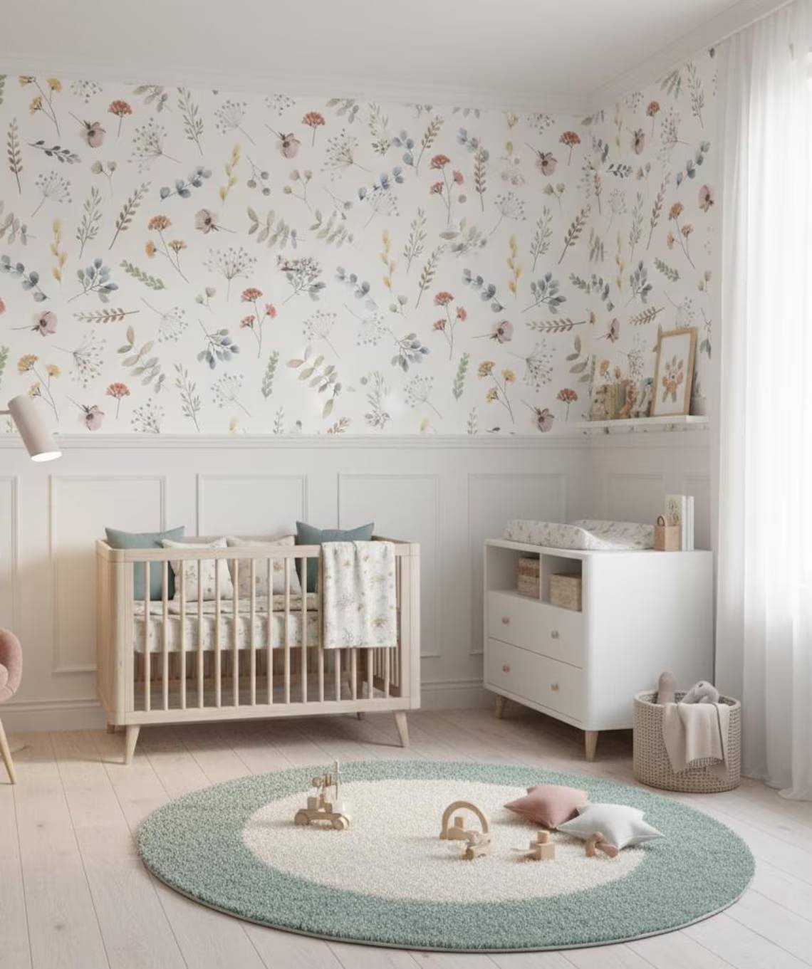 Minimal Watercolor Floral Wallpaper For Kids Room Soft Flower And Leaf Pattern Nursery Wall Art Peel And Stick Floral Wallpaper