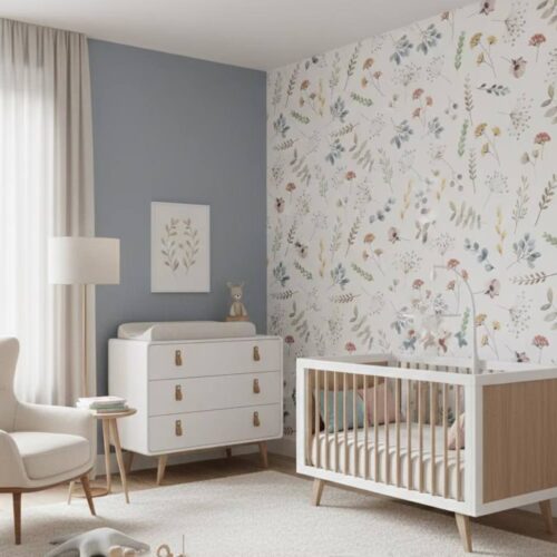 Minimal Watercolor Floral Wallpaper For Kids Room Soft Flower And Leaf Pattern Nursery Wall Art Peel And Stick Floral Wallpaper