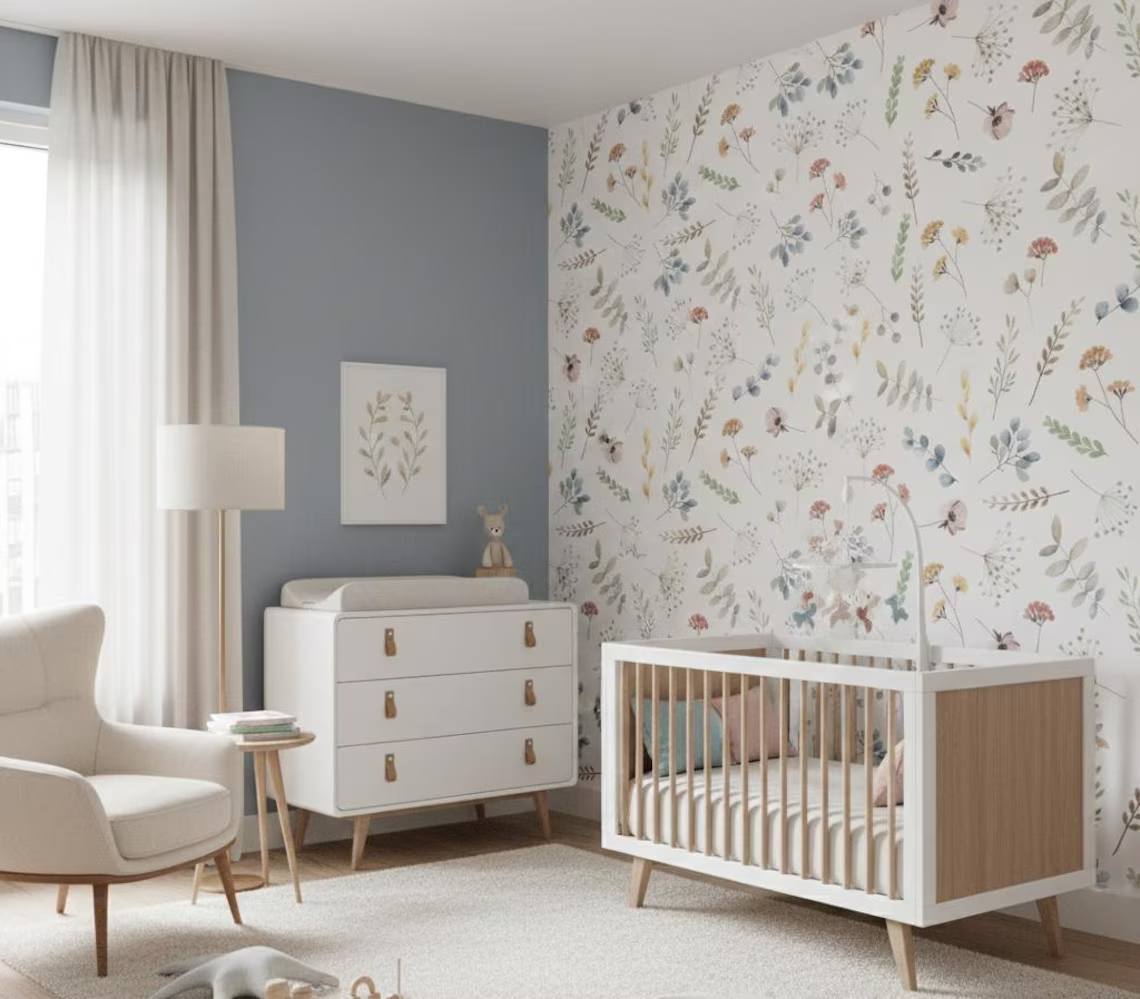 Minimal Watercolor Floral Wallpaper For Kids Room Soft Flower And Leaf Pattern Nursery Wall Art Peel And Stick Floral Wallpaper