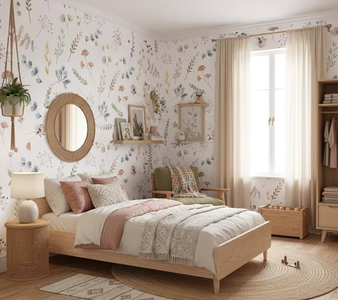 Minimal Watercolor Floral Wallpaper For Kids Room Soft Flower And Leaf Pattern Nursery Wall Art Peel And Stick Floral Wallpaper