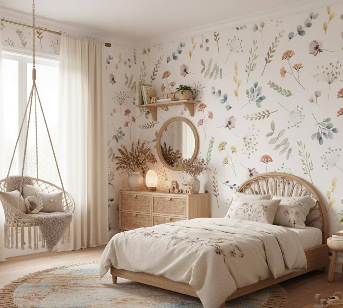 Minimal Watercolor Floral Wallpaper For Kids Room Soft Flower And Leaf Pattern Nursery Wall Art Peel And Stick Floral Wallpaper