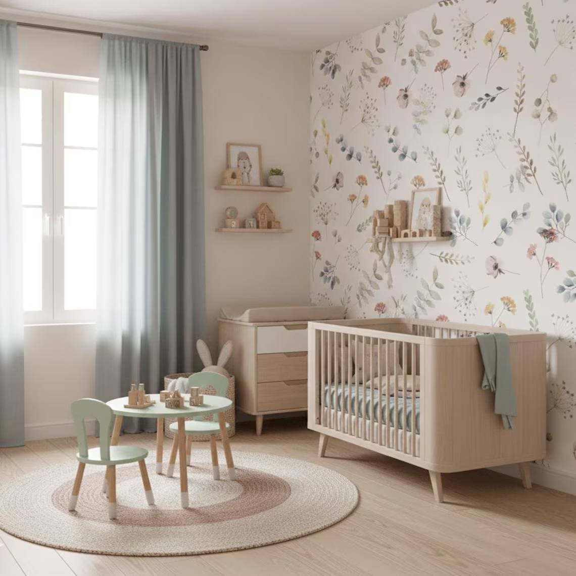 Minimal Watercolor Floral Wallpaper For Kids Room Soft Flower And Leaf Pattern Nursery Wall Art Peel And Stick Floral Wallpaper
