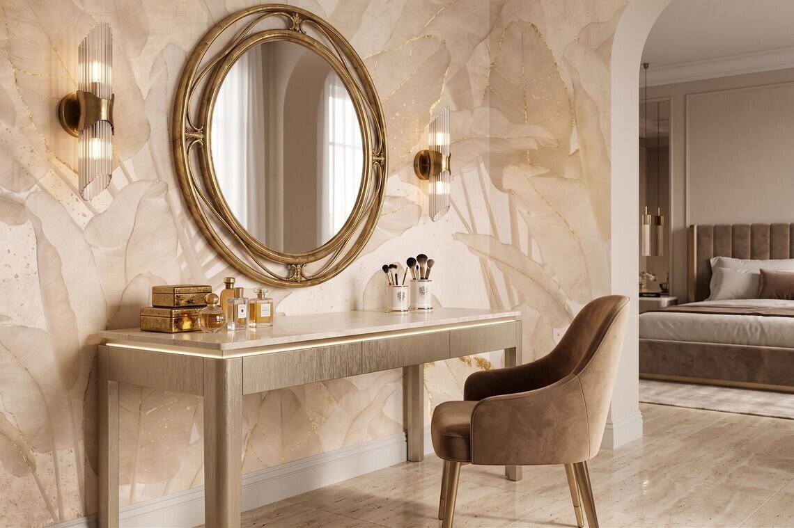 Neutral Beige Botanical Wallpaper Gold Leaf Wall Mural Japandi Style Peel And Stick