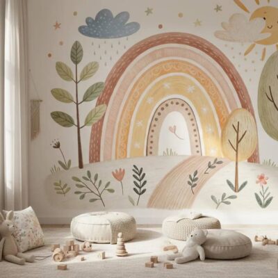 Neutral Boho Rainbow Wallpaper Mural Kids Nursery Decor Peel And Stick