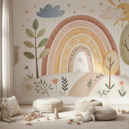 Neutral Boho Rainbow Wallpaper Mural Kids Nursery Decor Peel And Stick