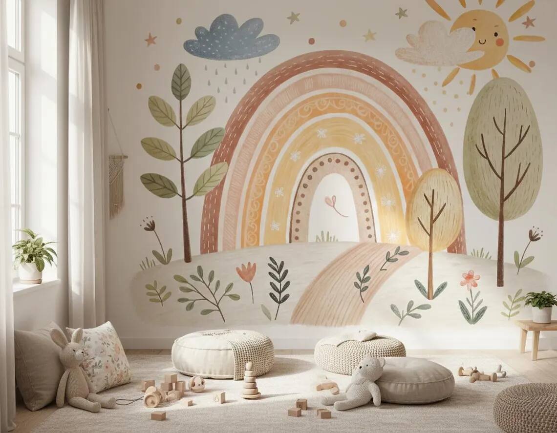 Neutral Boho Rainbow Wallpaper Mural Kids Nursery Decor Peel And Stick