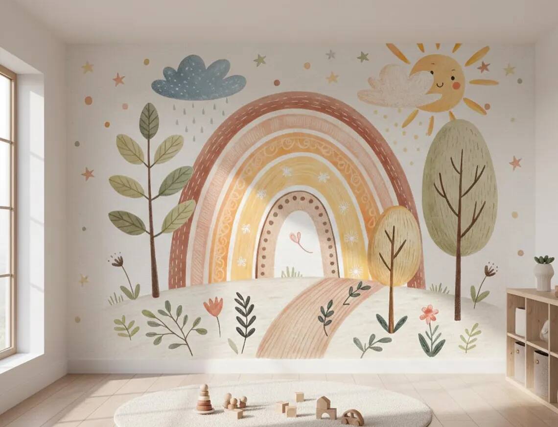 Neutral Boho Rainbow Wallpaper Mural Kids Nursery Decor Peel And Stick
