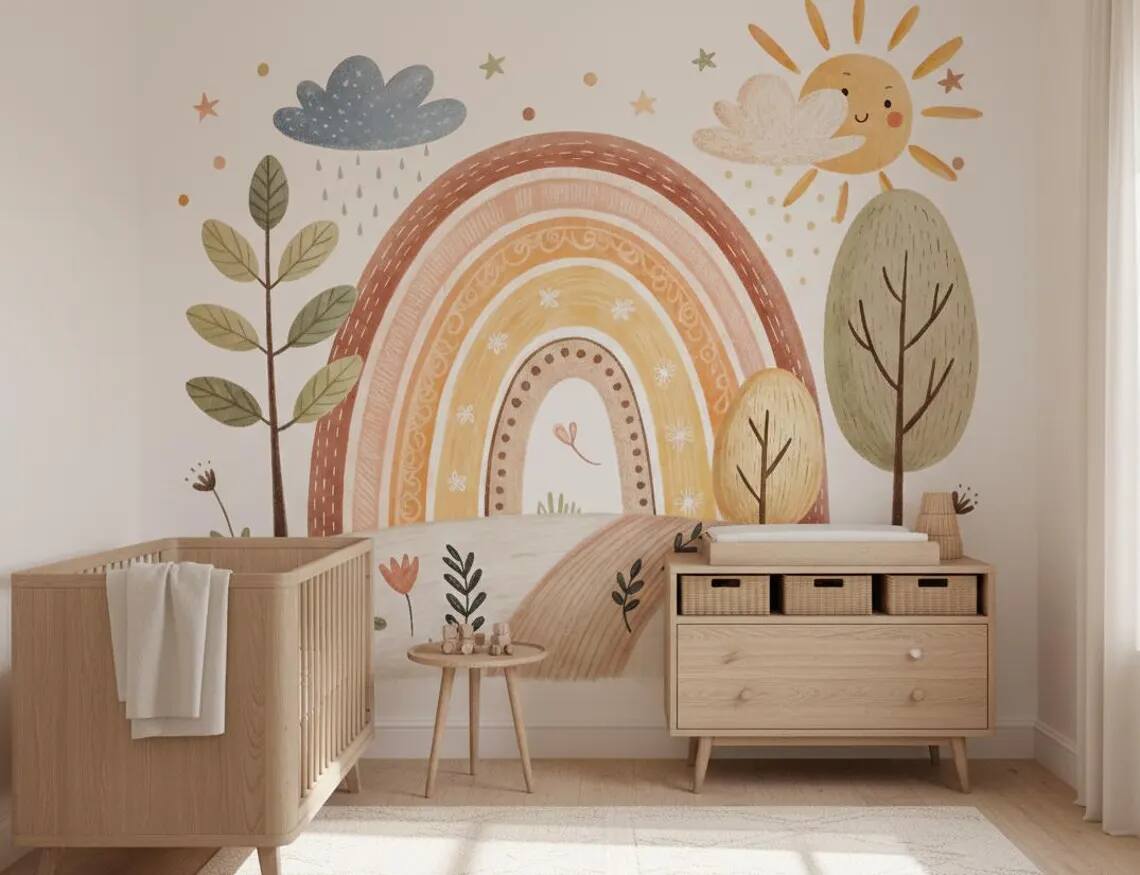 Neutral Boho Rainbow Wallpaper Mural Kids Nursery Decor Peel And Stick