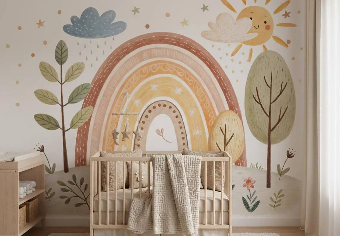 Neutral Boho Rainbow Wallpaper Mural Kids Nursery Decor Peel And Stick