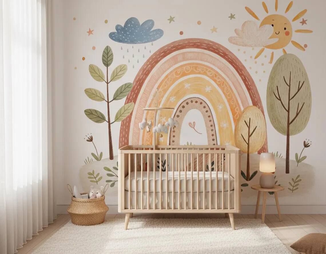 Neutral Boho Rainbow Wallpaper Mural Kids Nursery Decor Peel And Stick
