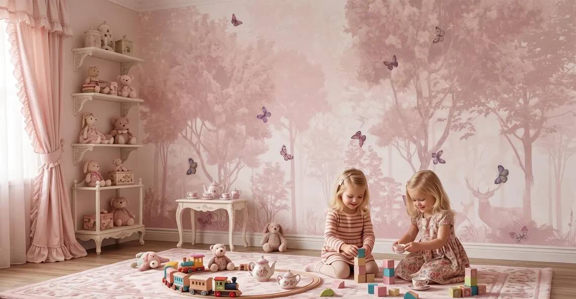 Pastel Butterfly Nursery Mural Soft Pink Scenic Wallpaper Peel And Stick