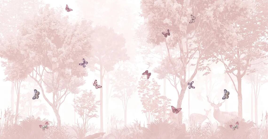 Pastel Butterfly Nursery Mural Soft Pink Scenic Wallpaper Peel And Stick