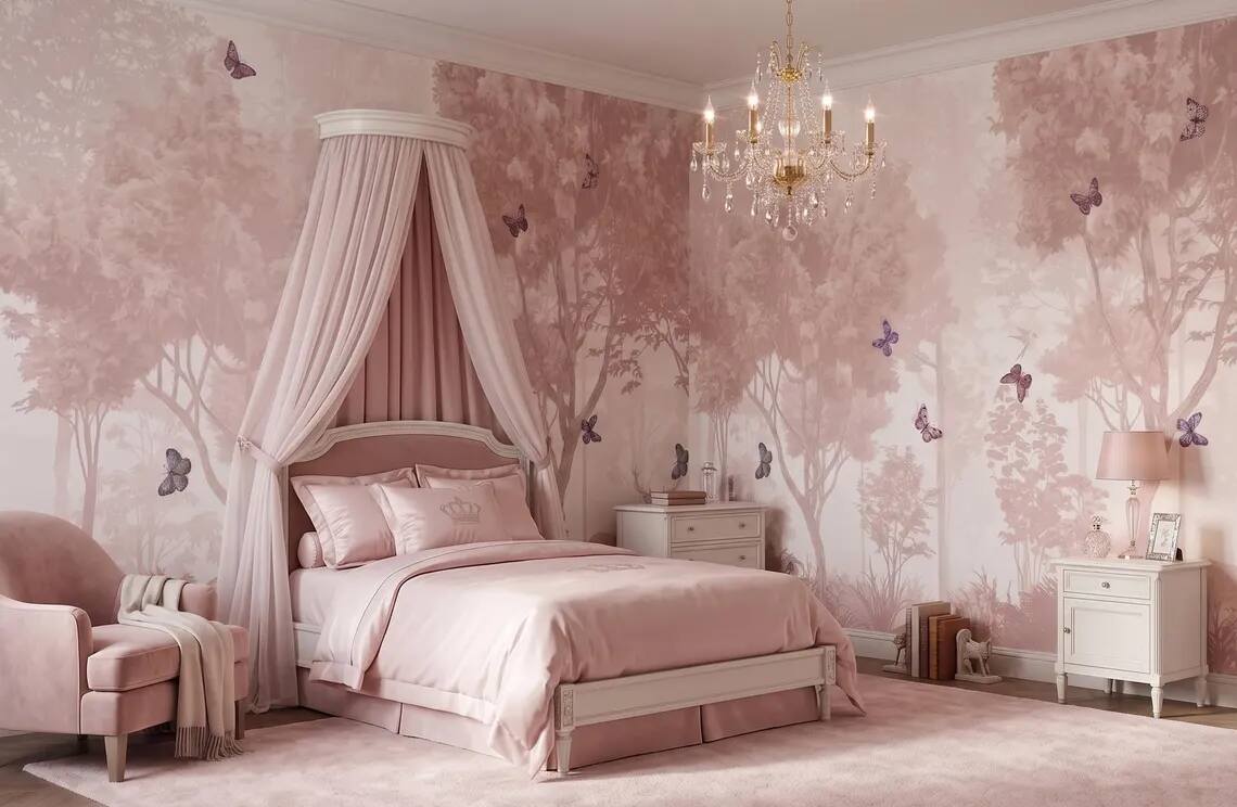 Pastel Butterfly Nursery Mural Soft Pink Scenic Wallpaper Peel And Stick