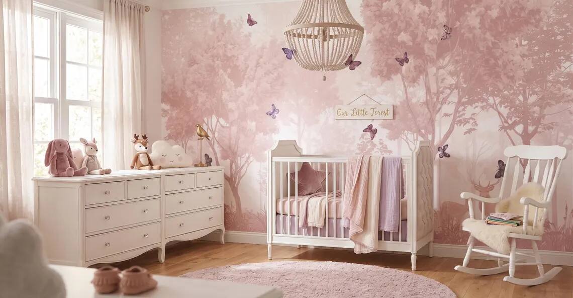 Pastel Butterfly Nursery Mural Soft Pink Scenic Wallpaper Peel And Stick
