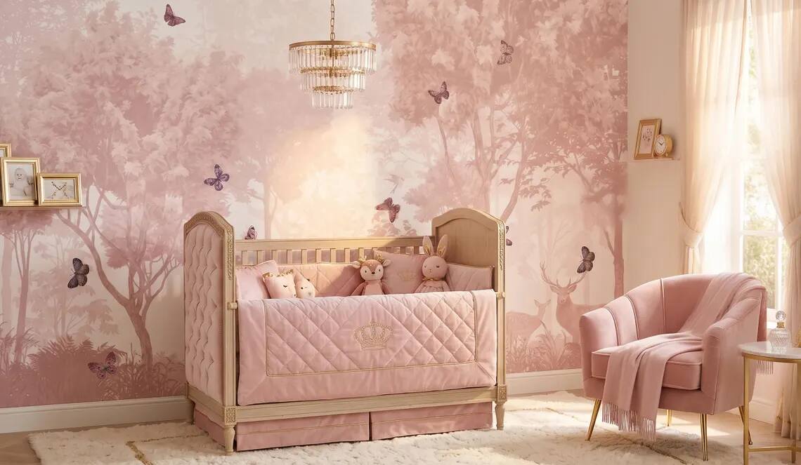 Pastel Butterfly Nursery Mural Soft Pink Scenic Wallpaper Peel And Stick