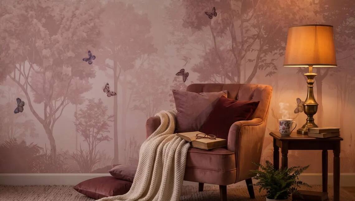 Pastel Butterfly Nursery Mural Soft Pink Scenic Wallpaper Peel And Stick