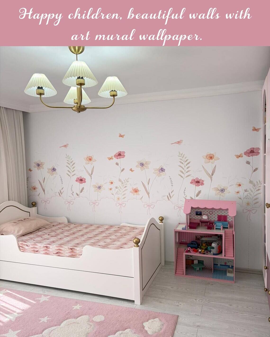 Pastel Floral Nursery Wall Decal Soft Boho Flower Mural Kids Room Decor