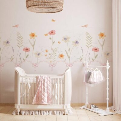 Pastel Floral Nursery Wall Decal Soft Boho Flower Mural Kids Room Decor