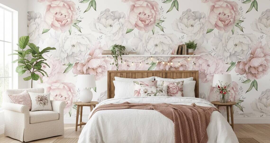Pastel Peony Wallpaper Peel And Stick Watercolor Soft Floral Wall Mural Peonies Blossom Wallpaper
