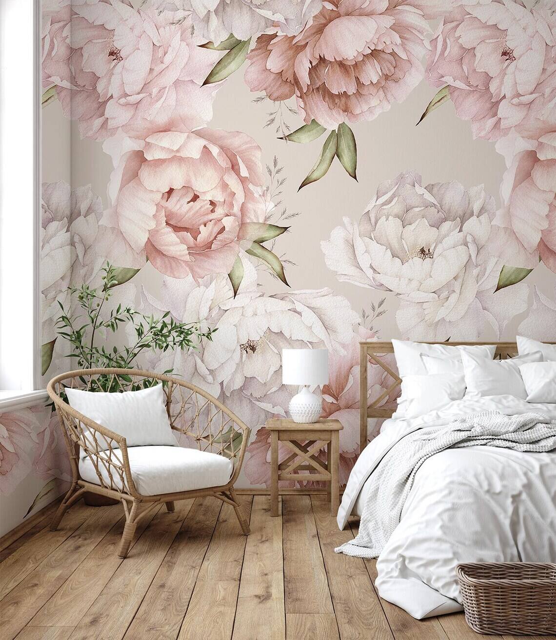 Pastel Peony Wallpaper Peel And Stick Watercolor Soft Floral Wall Mural Peonies Blossom Wallpaper