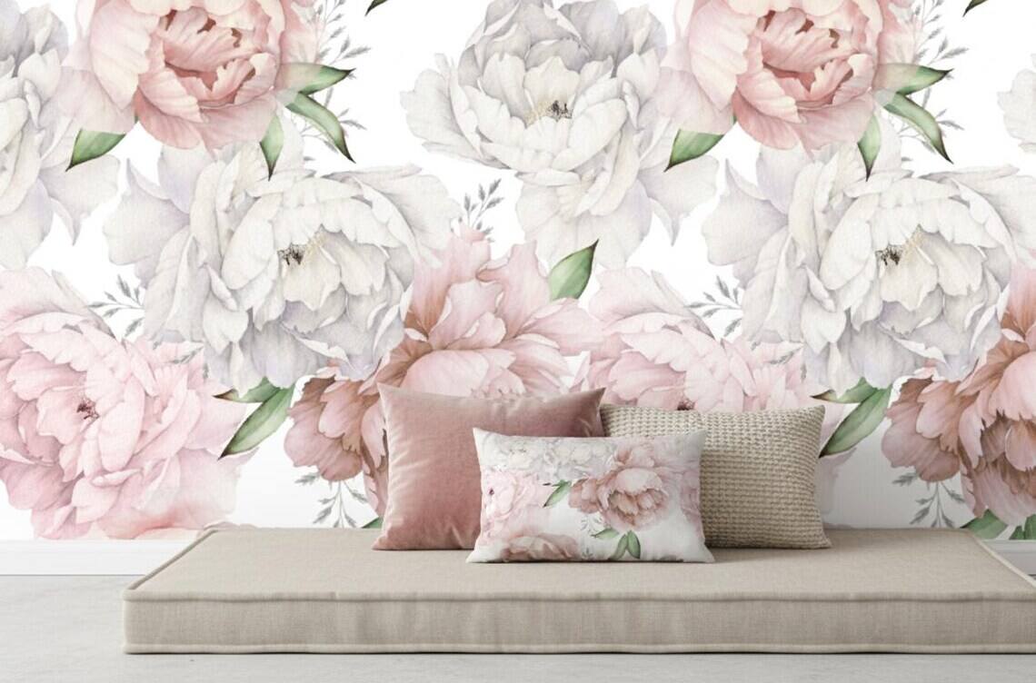 Pastel Peony Wallpaper Peel And Stick Watercolor Soft Floral Wall Mural Peonies Blossom Wallpaper