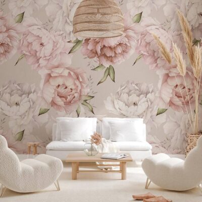 Pastel Peony Wallpaper Peel And Stick Watercolor Soft Floral Wall Mural Peonies Blossom Wallpaper