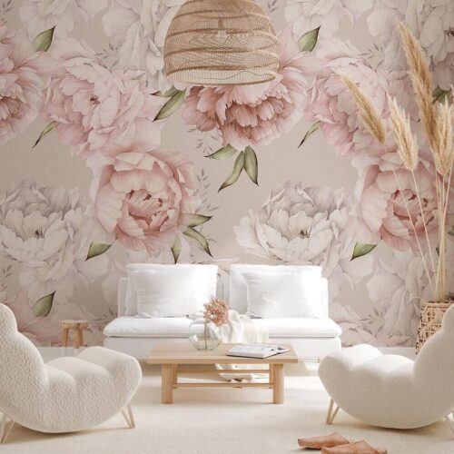 Pastel Peony Wallpaper Peel And Stick Watercolor Soft Floral Wall Mural Peonies Blossom Wallpaper