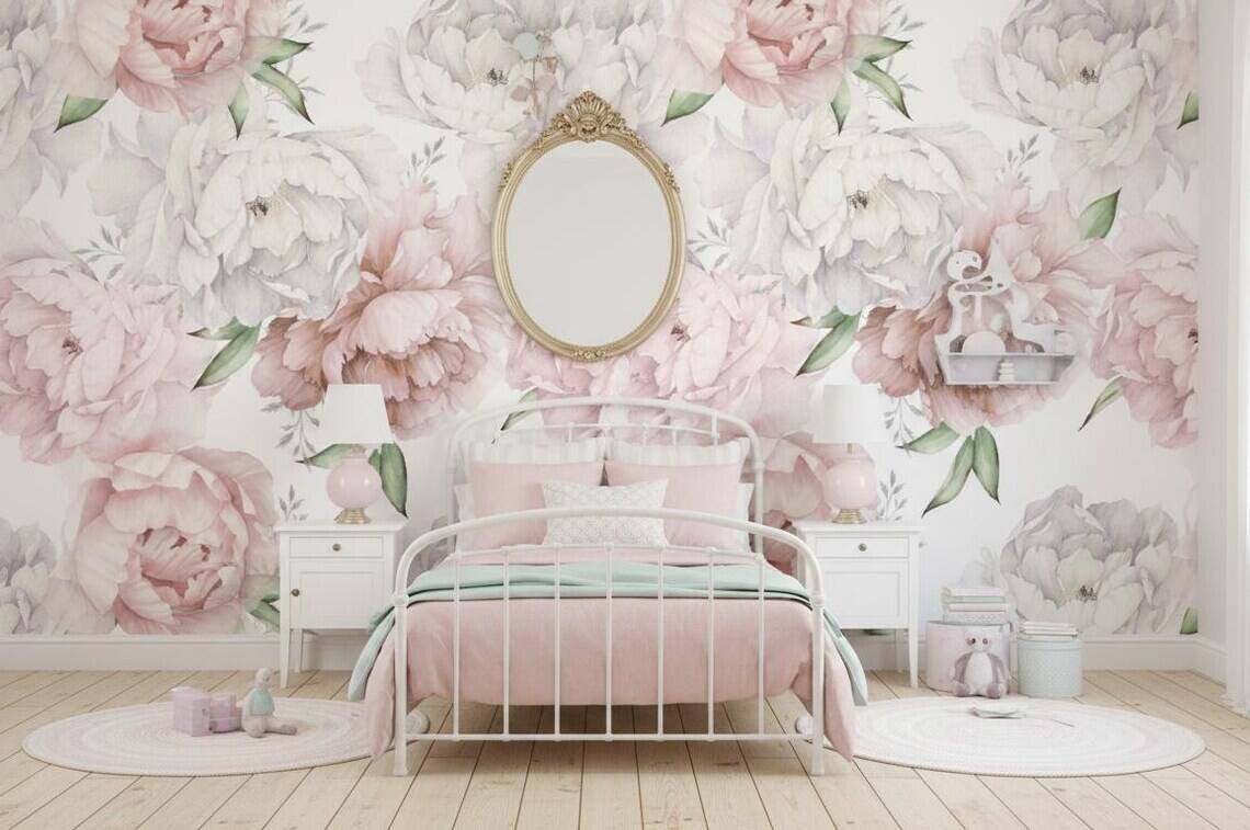 Pastel Peony Wallpaper Peel And Stick Watercolor Soft Floral Wall Mural Peonies Blossom Wallpaper