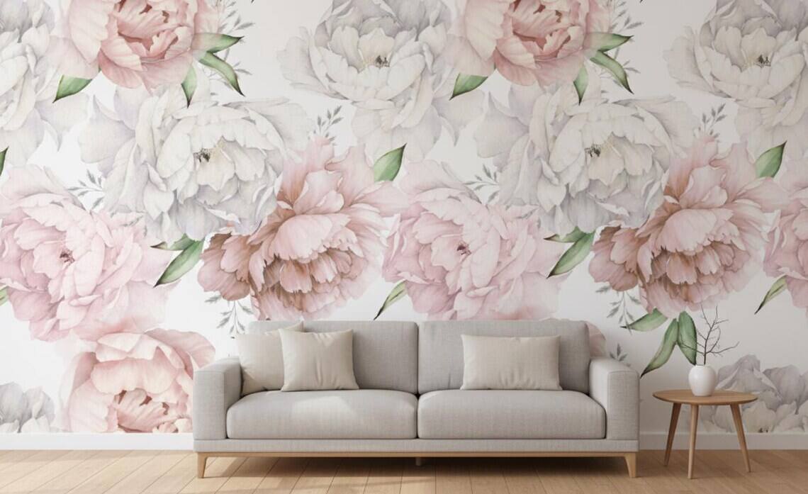 Pastel Peony Wallpaper Peel And Stick Watercolor Soft Floral Wall Mural Peonies Blossom Wallpaper
