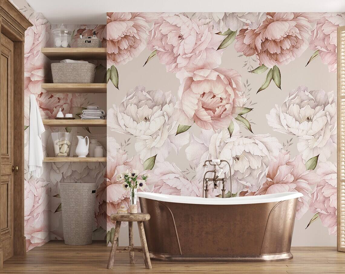 Pastel Peony Wallpaper Peel And Stick Watercolor Soft Floral Wall Mural Peonies Blossom Wallpaper