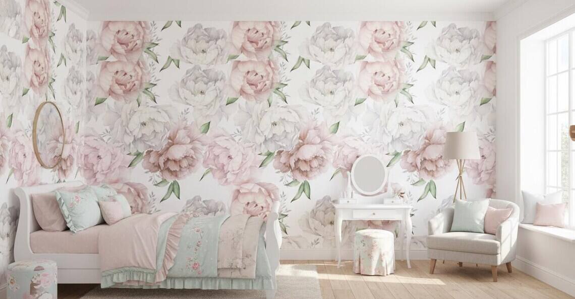Pastel Peony Wallpaper Peel And Stick Watercolor Soft Floral Wall Mural Peonies Blossom Wallpaper