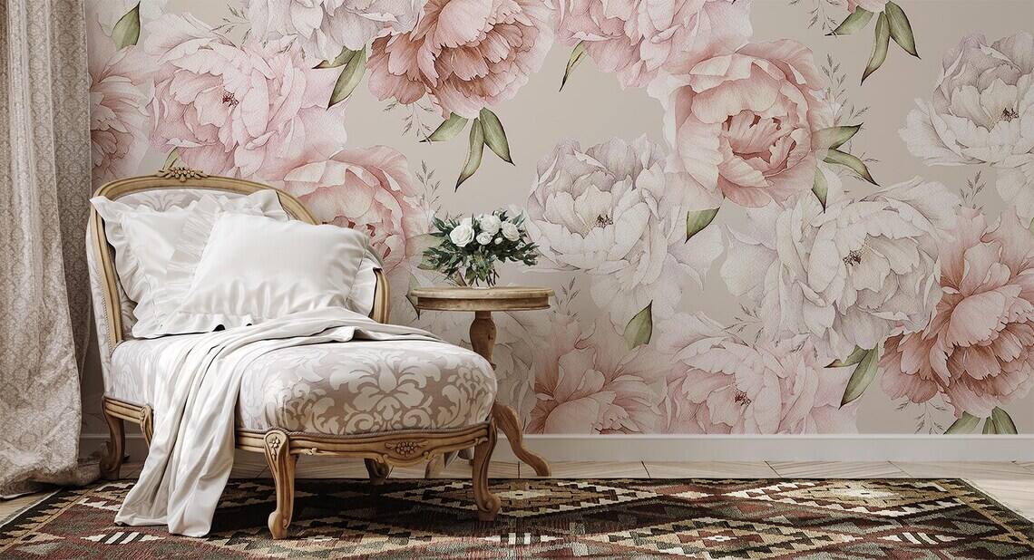 Pastel Peony Wallpaper Peel And Stick Watercolor Soft Floral Wall Mural Peonies Blossom Wallpaper